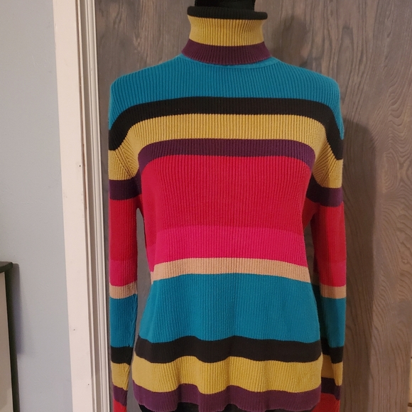 Vintage Sweaters - Vintage Striped Turtleneck Sweater